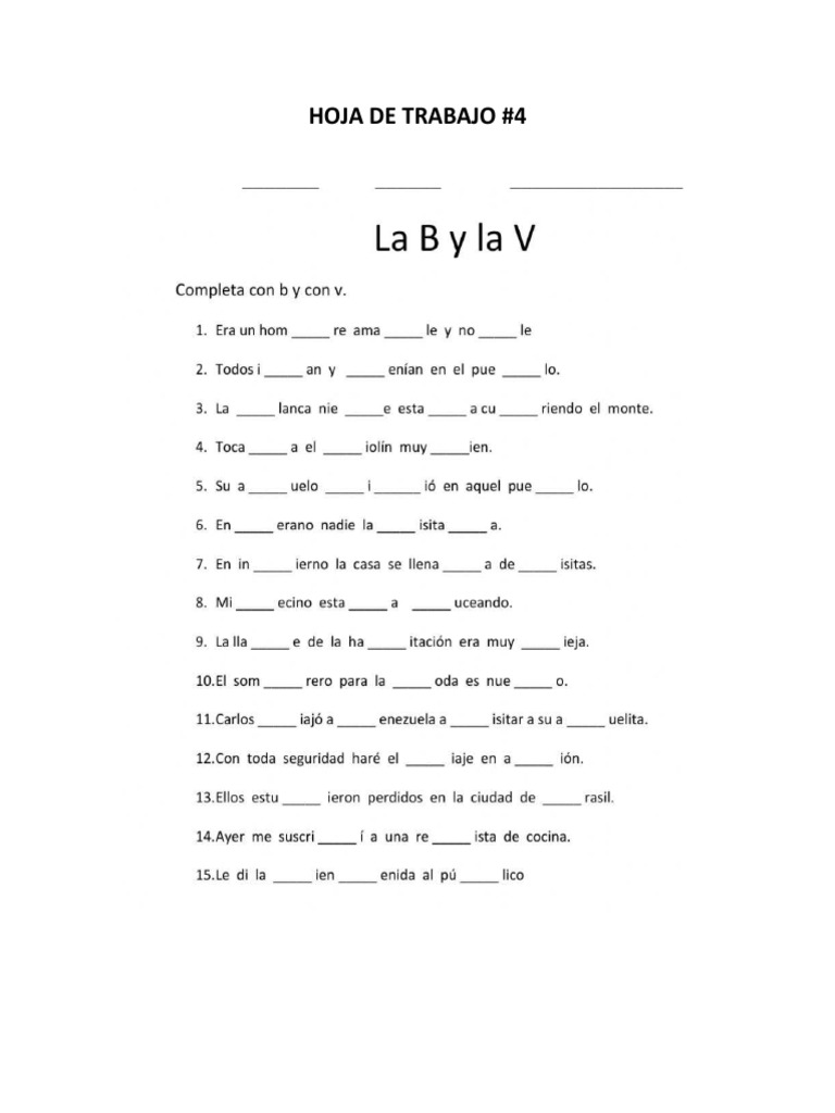 Hoja de Trabajo #4 Uso de La V y B | PDF, image size:768x1024