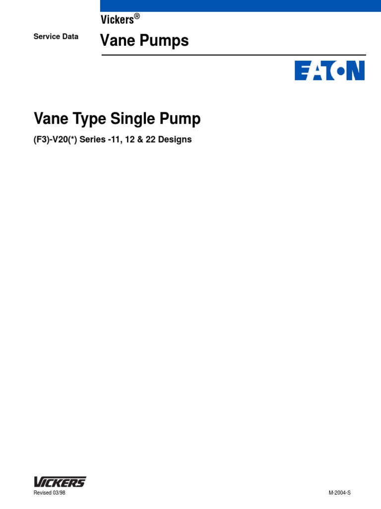 Eaton v10 v20 Vickers Vane Pumps Service Data Guide Vane Type Single