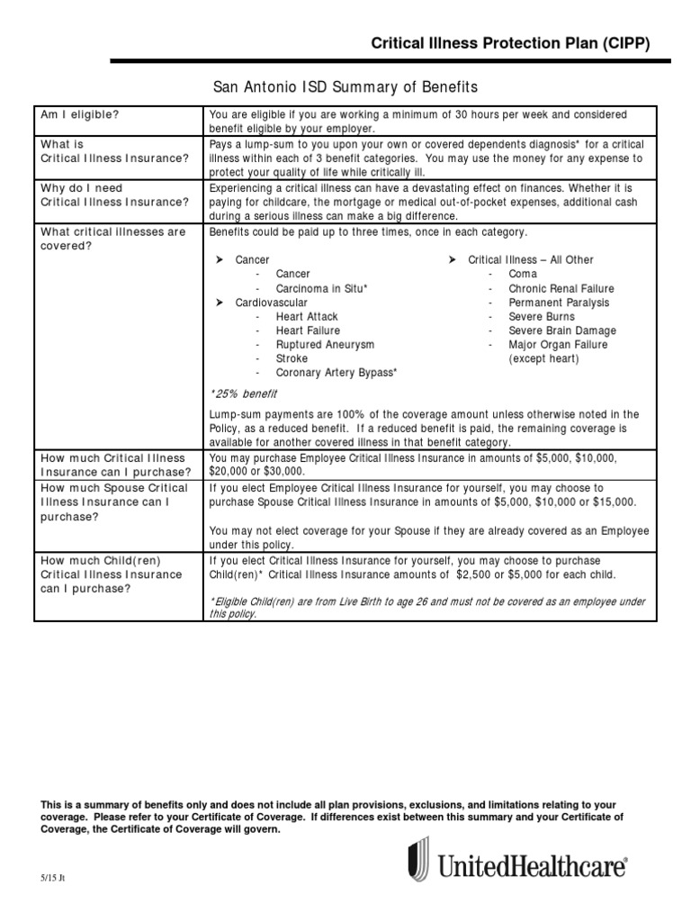 San Antonio ISD Summary of Benefits Critical Illness Protection Plan
