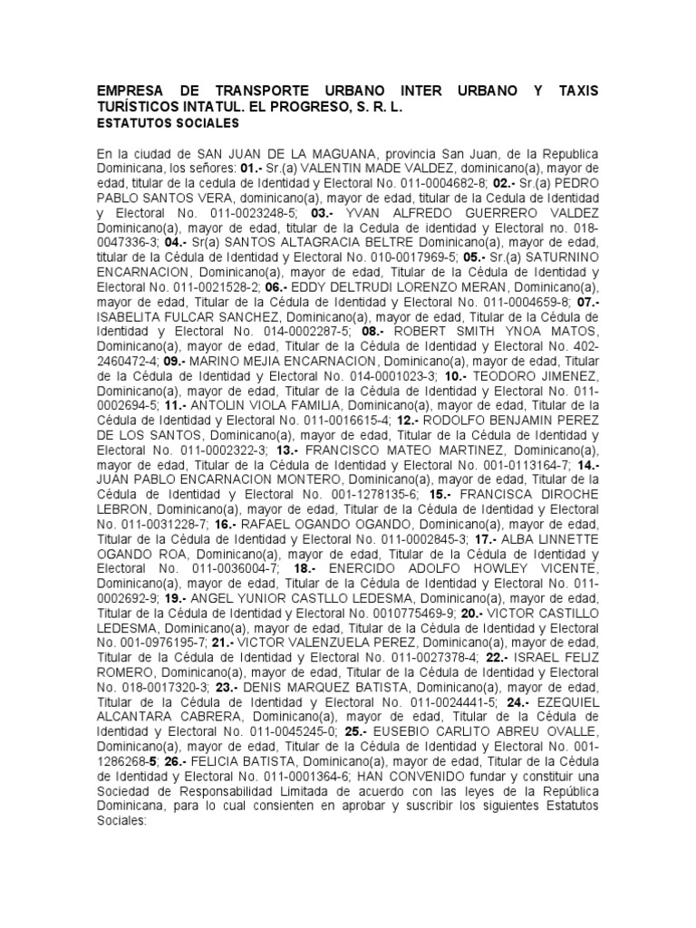 Estatutos de Empresa de Transporte Intatul | PDF | Corporaciones