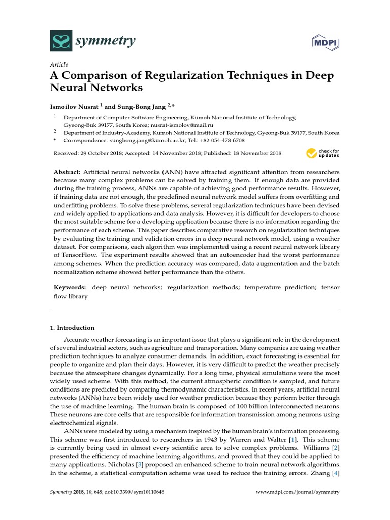 A Comparison of Regularization Techniques in Deep | PDF | Artificial ...