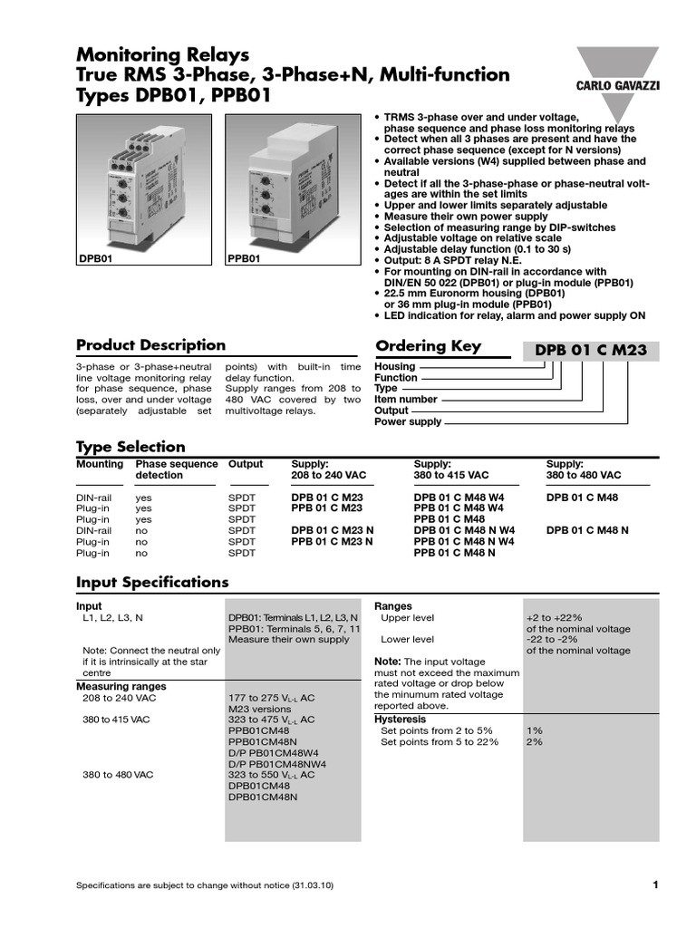 Monitoring Relays True RMS 3Phase, 3Phase+N, MultiFunction Types