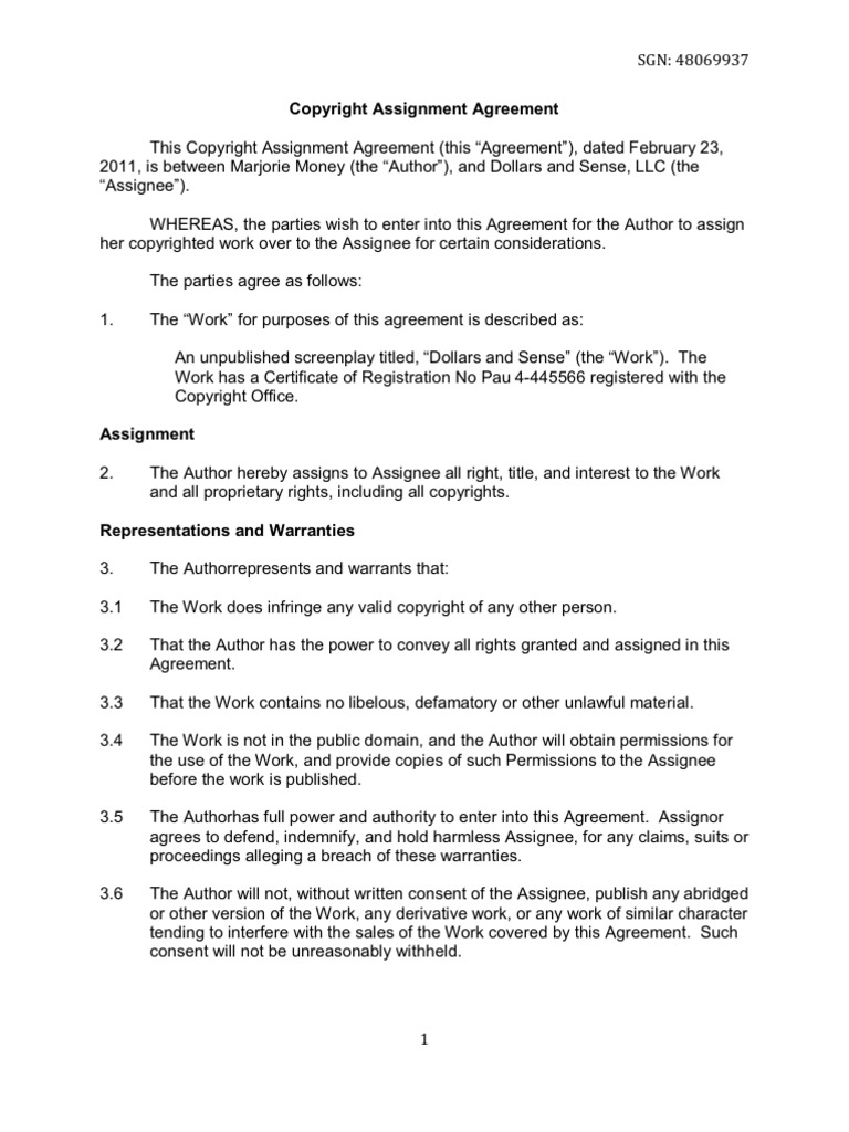 Copyright Assignment Agreement | PDF | Assignment (Law) | Copyright
