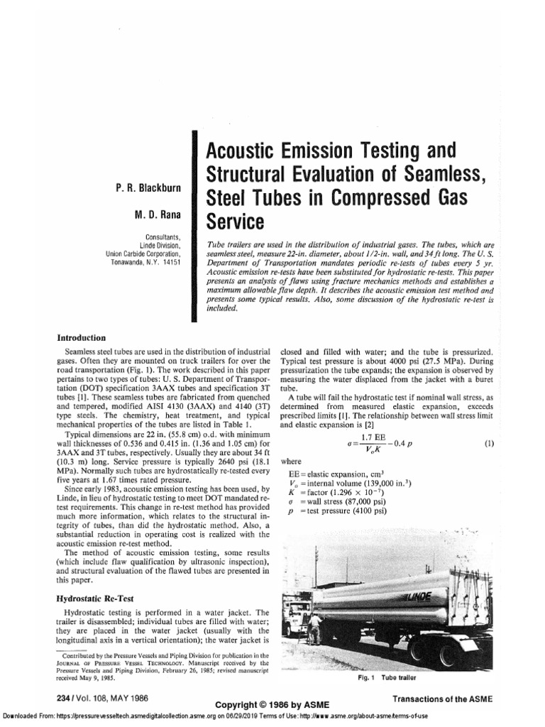 Acoustic Emission Testing and Structural Evaluation of Seamless Steel