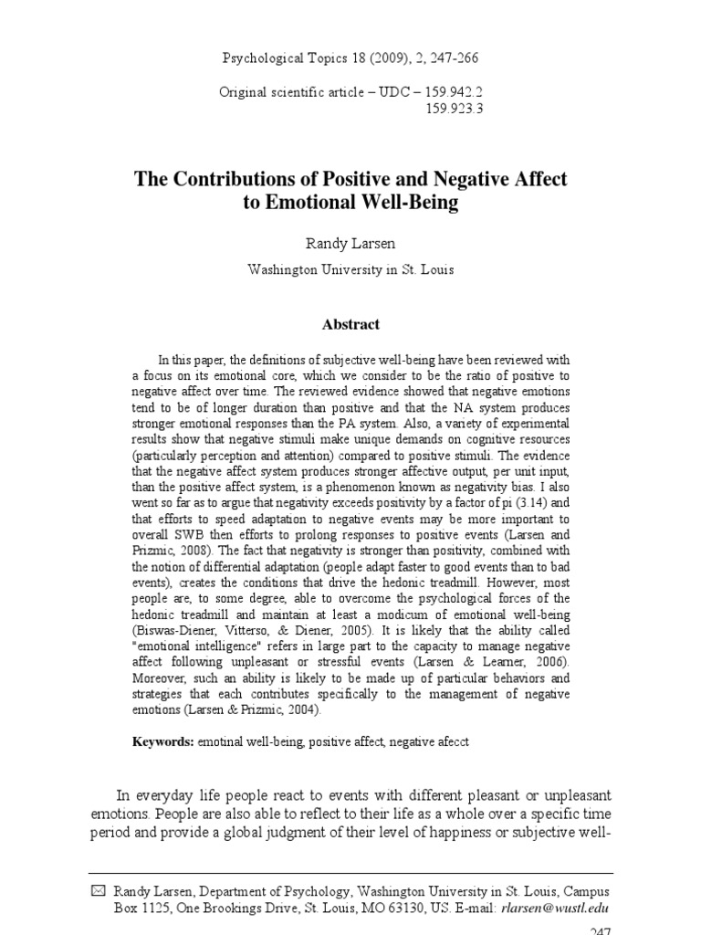 Affect's Role in Emotional Well-Being | PDF | Affect (Psychology ...