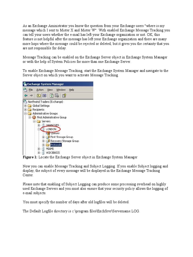 Figure 1: Locate The Exchange Server Object in Exchange System Manager ...