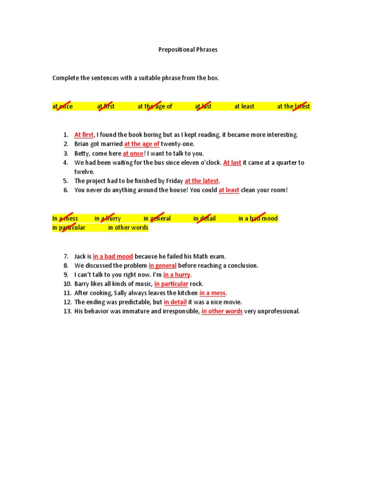 At First at The Age of at Once at Last at The Latest at Least | PDF ...