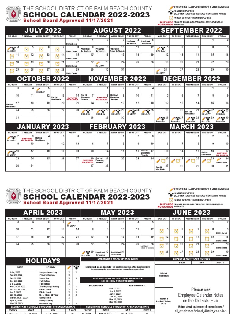 School District of Palm Beach County 2022-23 Academic Calendar | PDF |  Academic Term | Educational Organizations