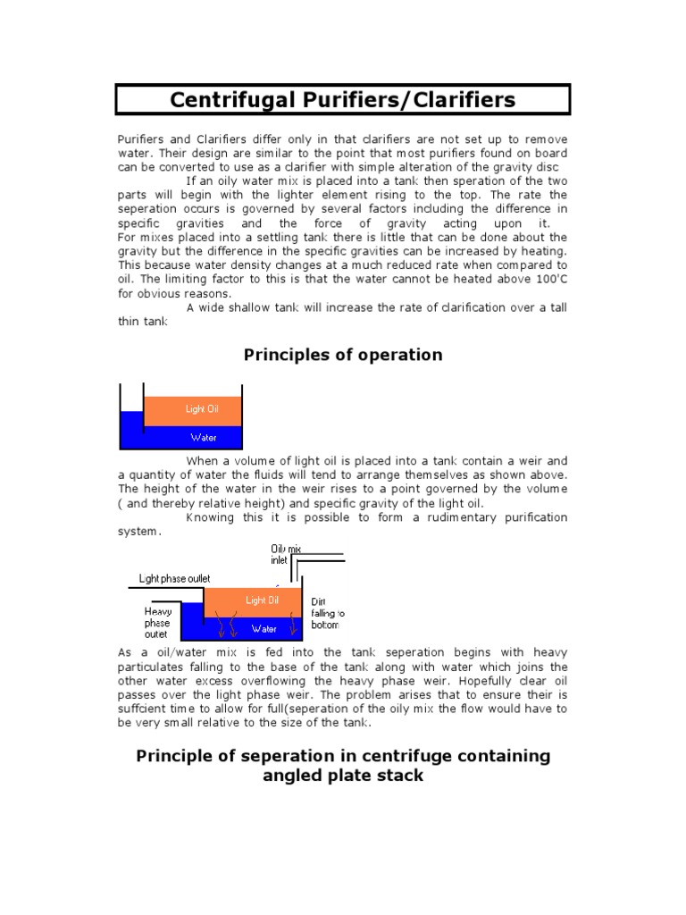 Centrifugal Purifiers/Clarifiers Principles of Operation PDF Wear