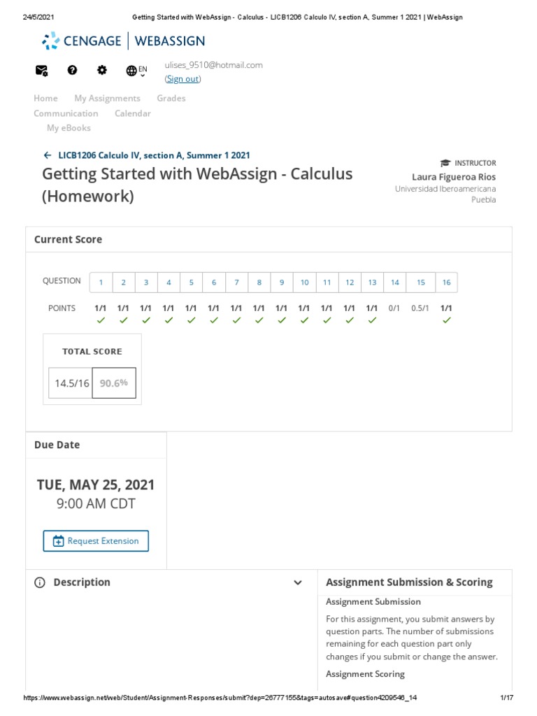 Getting Started With Webassign - Calculus (Homework) : 9:00 Am CDT ...
