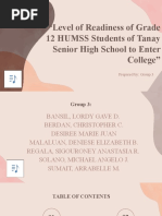 Level of Readiness of Grade 12 HUMSS Students of Tanay Senior High School To Enter College