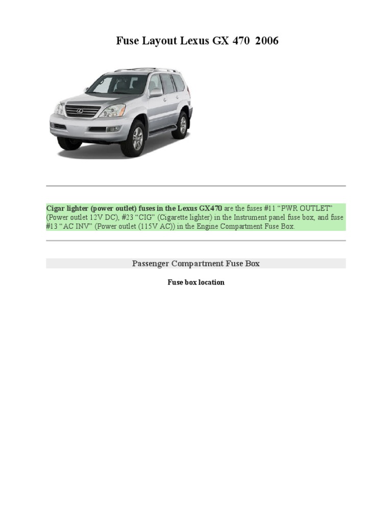 gx470 cigarette lighter fuse Lexus (2003 - 2004) - box diagram 2007 Lexus GX 470 Cigarette