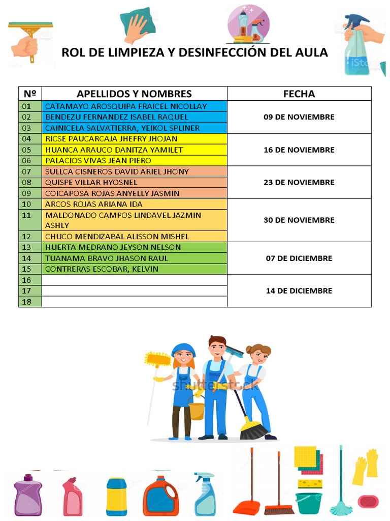 Rol de Limpieza Escolar en el Aula | PDF