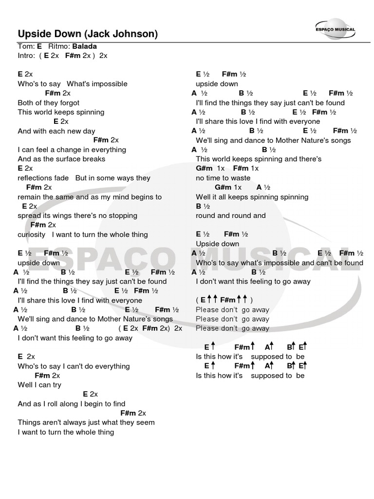 Jack Johnson Upside Down PDF