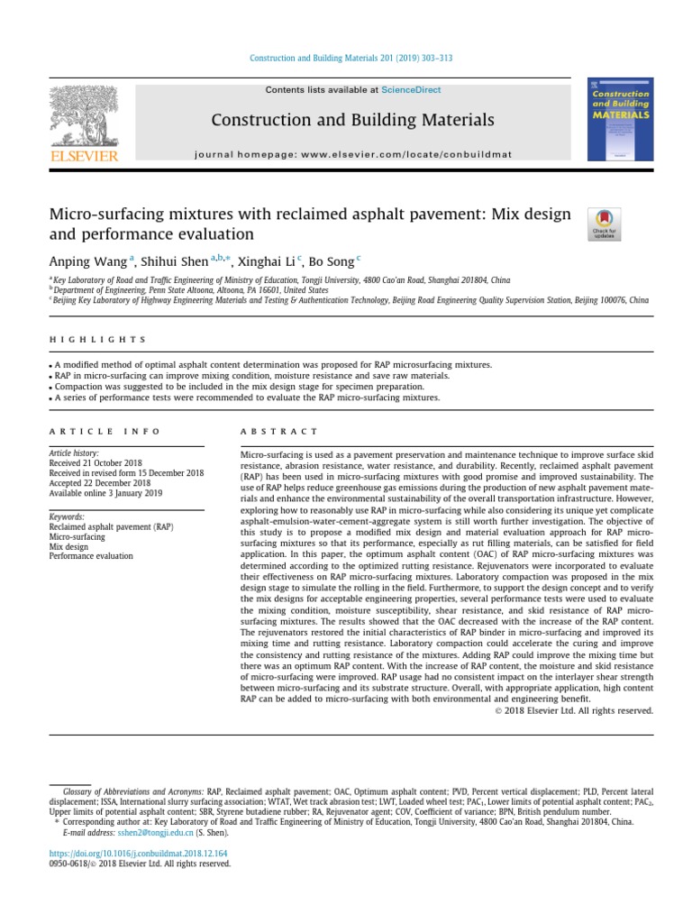 Micro-Surfacing Mixtures With Reclaimed Asphalt Pavement | PDF | Road ...