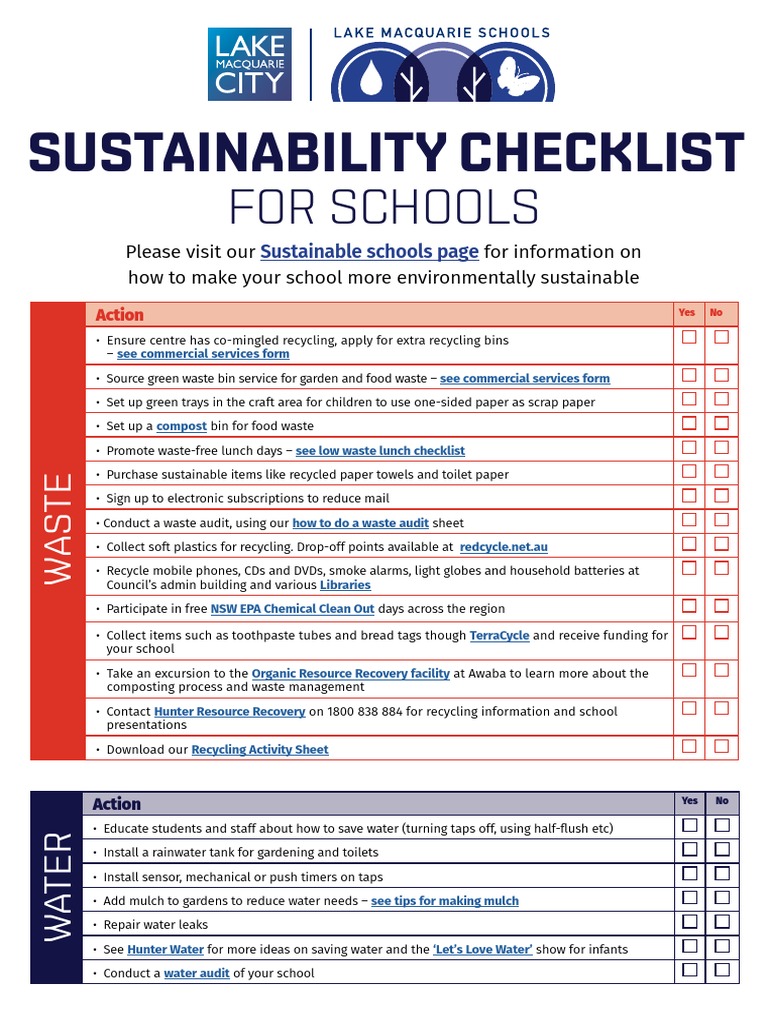 For Schools: Sustainability Checklist | PDF | Recycling | Air Conditioning