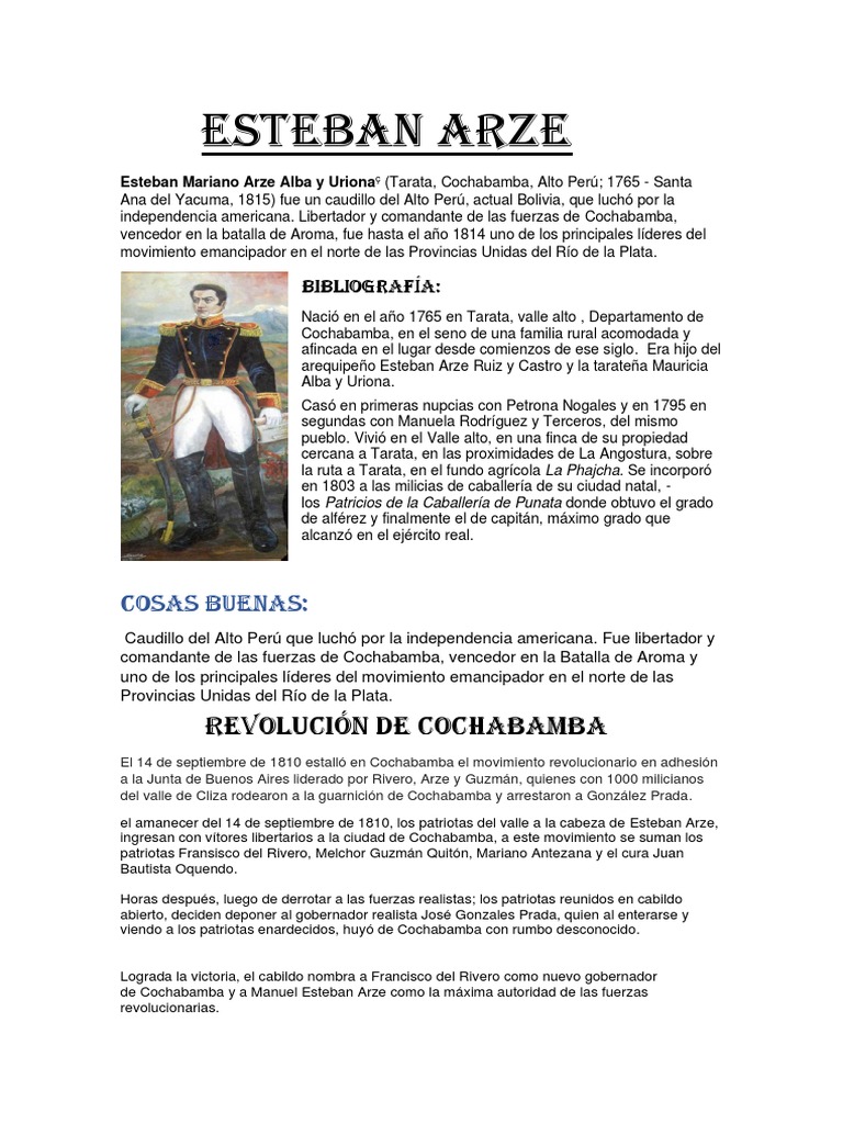 Esteban Arze | PDF | Bolivia | Conflictos del segundo milenio