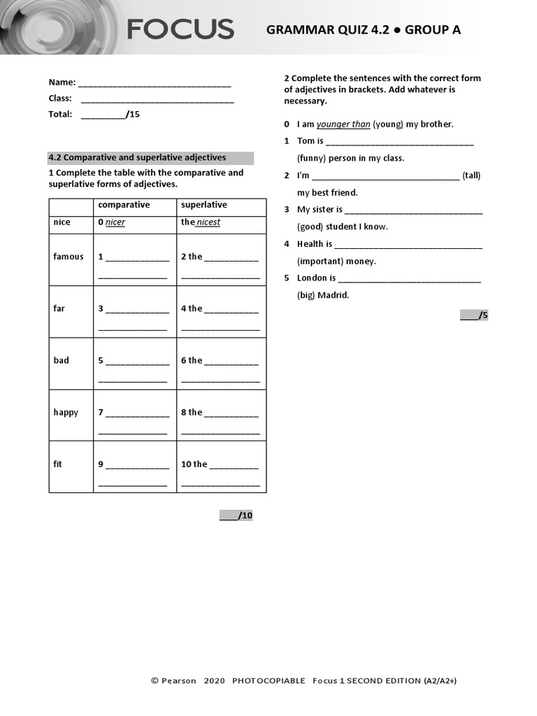 Grammar quiz 4 2 group a pearson 2020 photocopiable focus 1 second