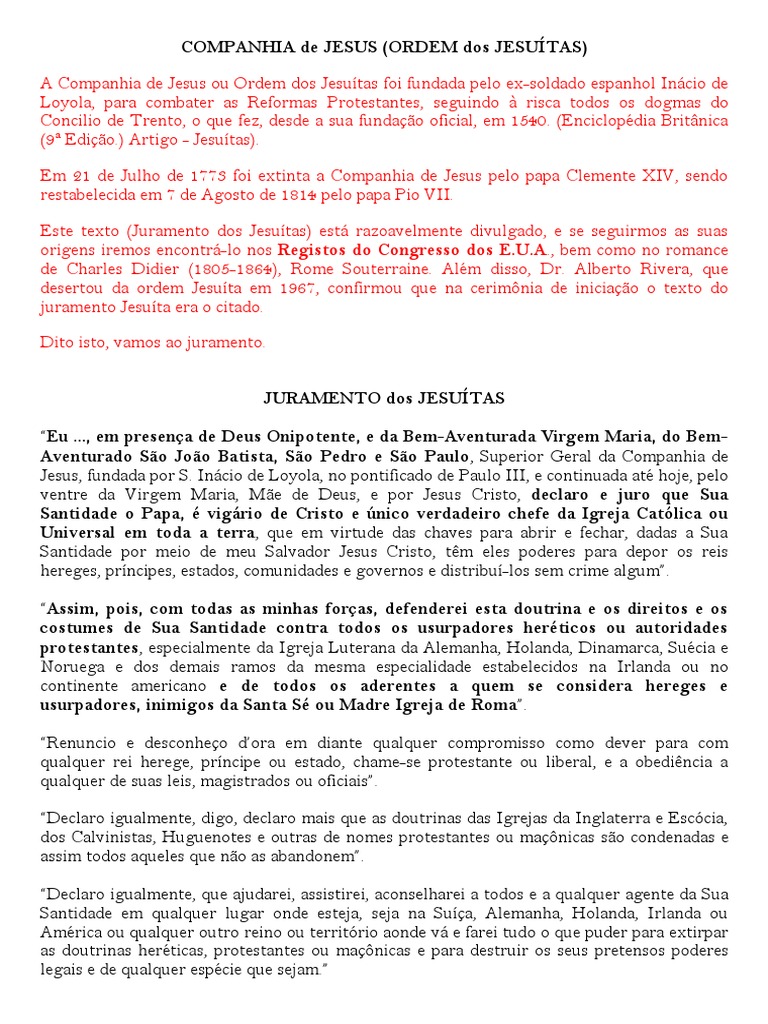 Juramento Dos Jesuitas, PDF, Sociedade de Jesus