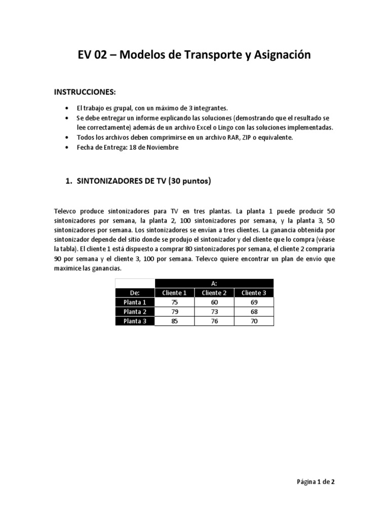 EV02 - Modelos de Transporte y Asignación | PDF | Tecnología