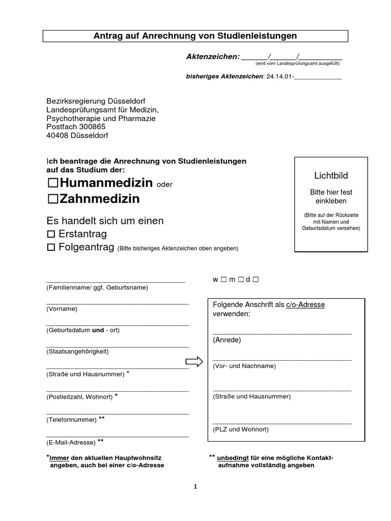 24 Antragsformular Human-Und Zahnmedizin | PDF