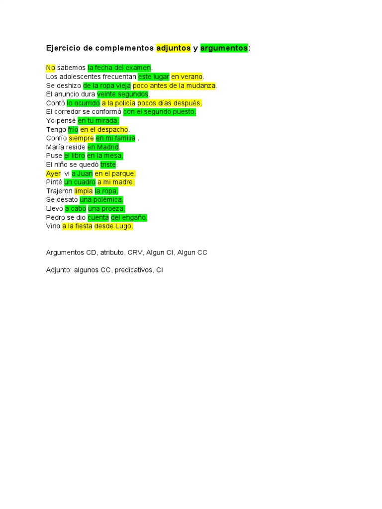 Complemento Adjunto y Argumento | PDF