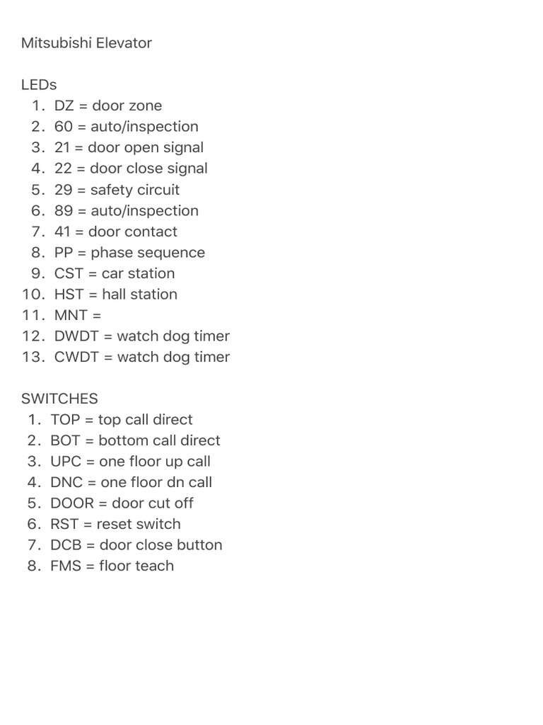 Mitsubishi Elevator Fault Codes Guide | PDF