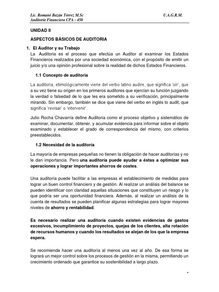 Aspectos Clave de la Auditoría Financiera | PDF | Auditoría | Contralor