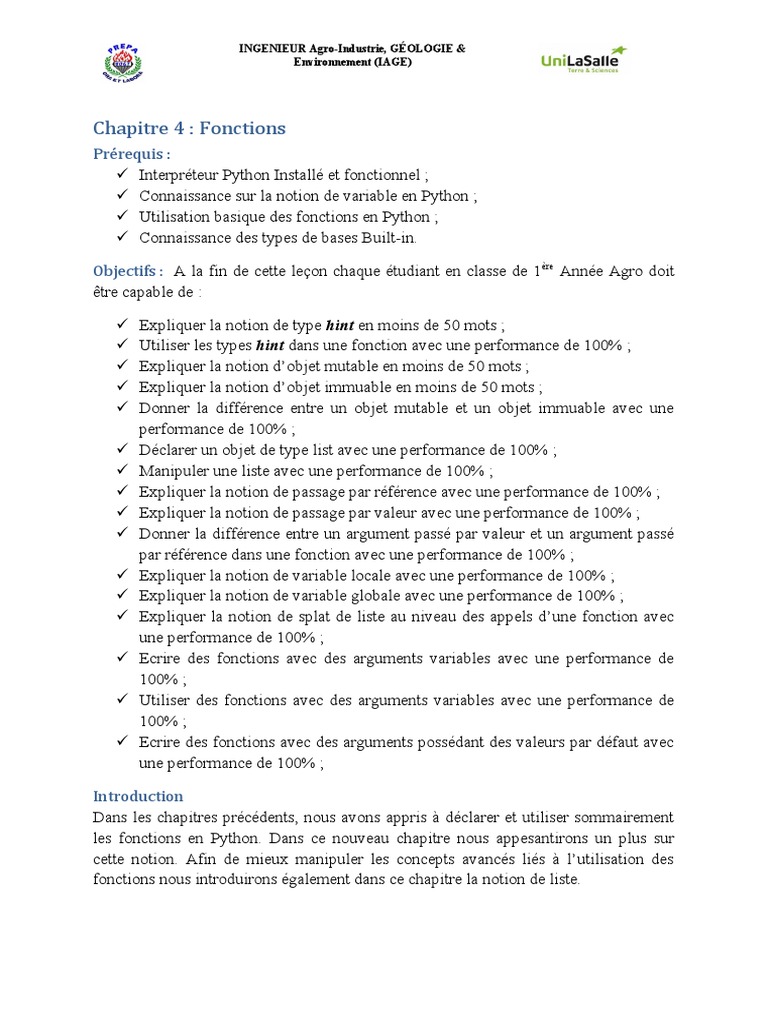 Fonctions et Listes en Python | PDF | Python (Langage de programmation ...
