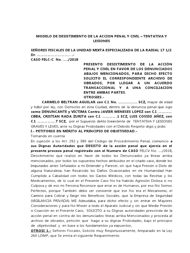 Desistimiento de Acción Penal y Civil | PDF | Derecho penal | Ley Pública