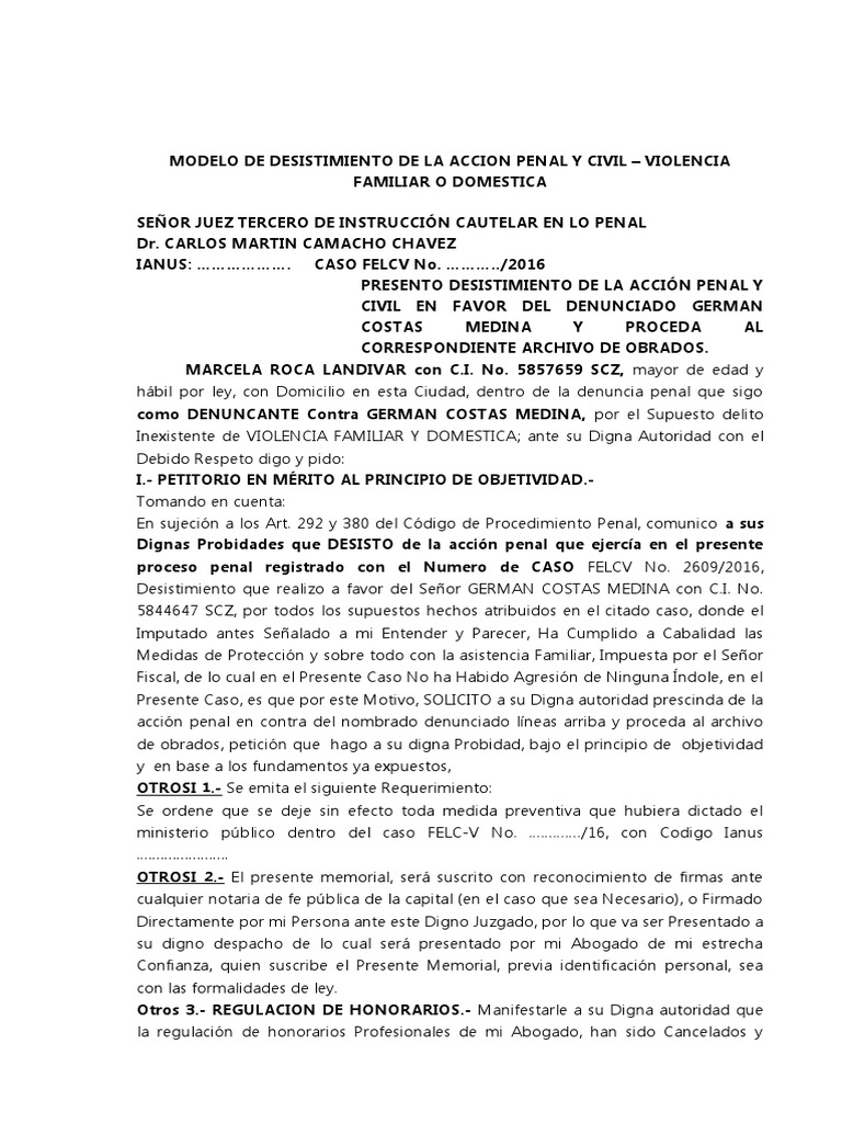 Desistimiento de La Accion Penal y Civil | PDF | Procedimiento Criminal ...