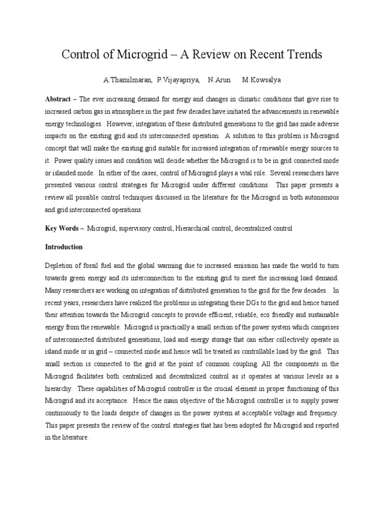 Microgrid Control Strategies Review | PDF | Distributed Generation ...