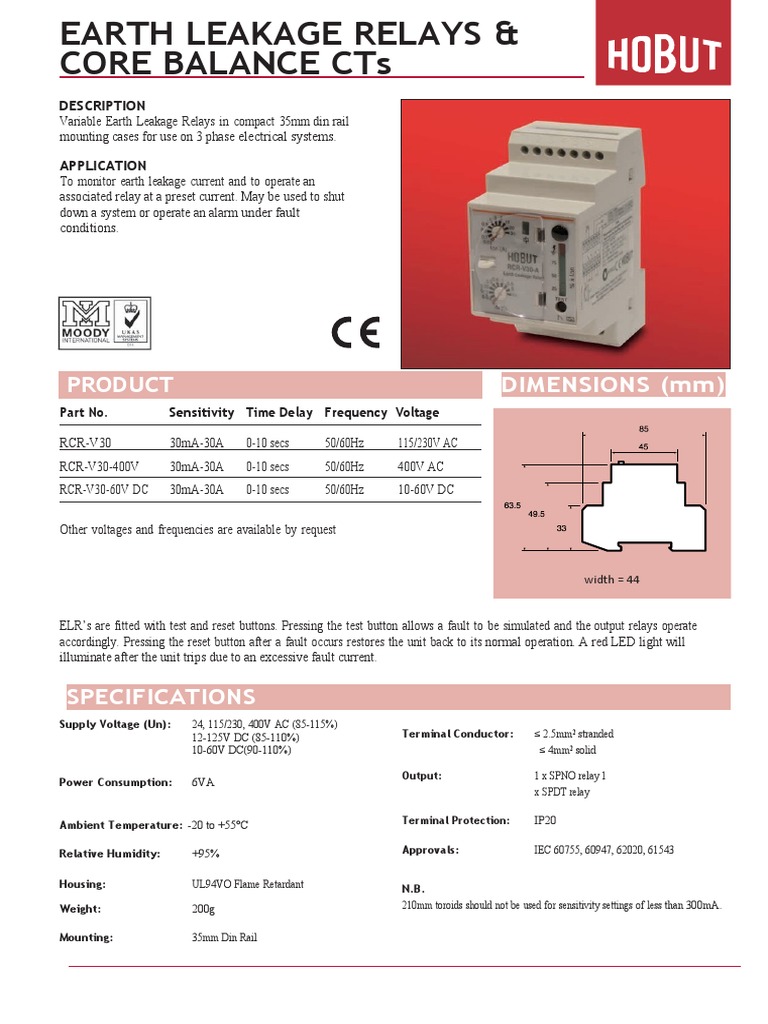 Earth Leakage Relays & Core Balance CTs | PDF | Alternating Current | Relay