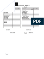 Ficha de treino com exercícios e pesos para cada grupo muscular