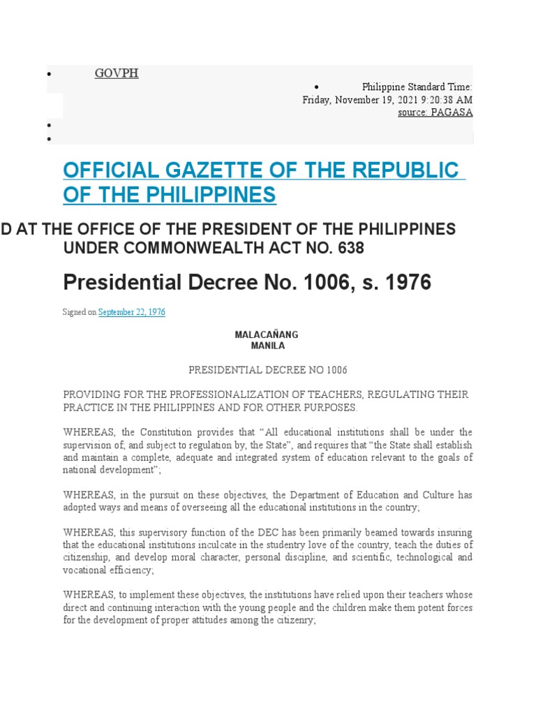 Official Gazette of The Republic of The Philippines: Presidential ...