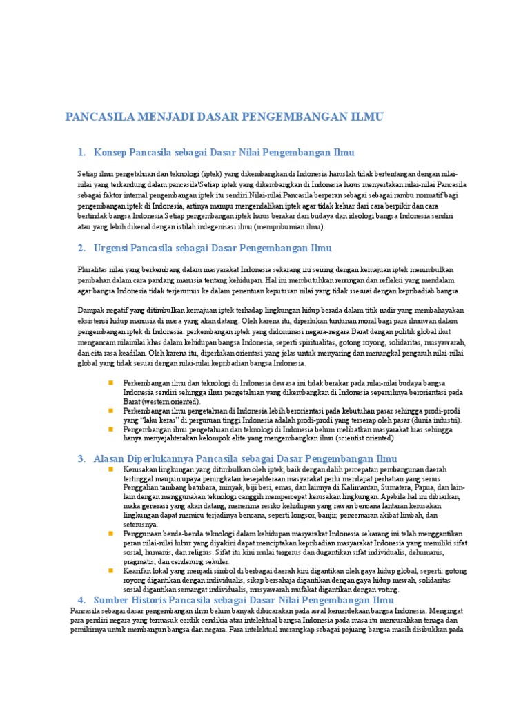 Pancasila Sebagai Dasar Pengembangan Ilmu | PDF | Ilmu Sosial | Agama ...