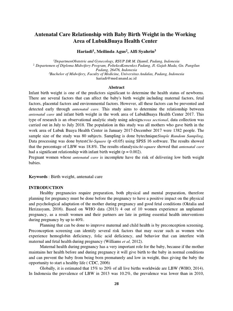 Antenatal Care & Birth Weight Study | PDF | Pregnancy | Prenatal ...
