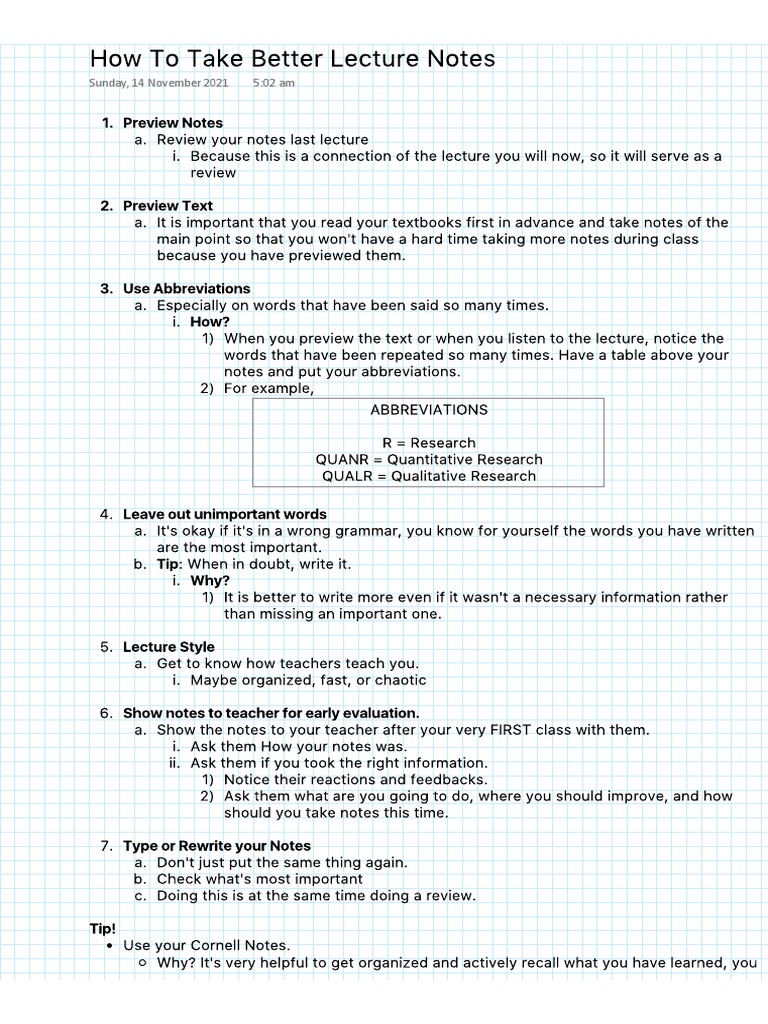 How To Take Better Lecture Notes