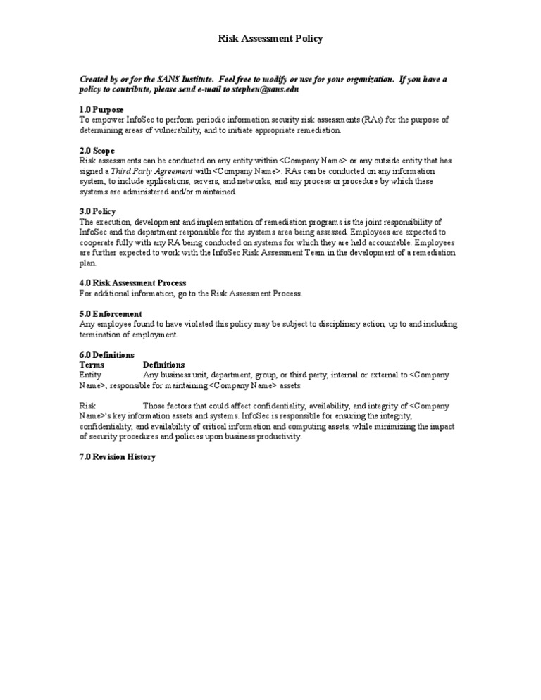 InfoSec Risk Assessment Policy | PDF