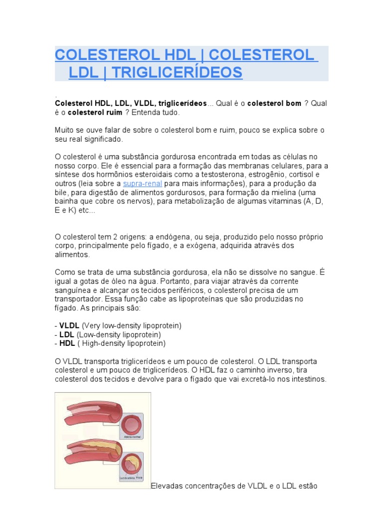 HDL, LDL Colesterol Aterosclerose