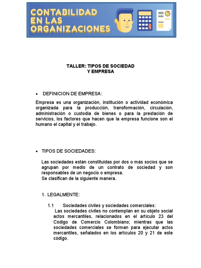 Taller de Tipos de Sociedades y Empresa | PDF | Sociedad de ...