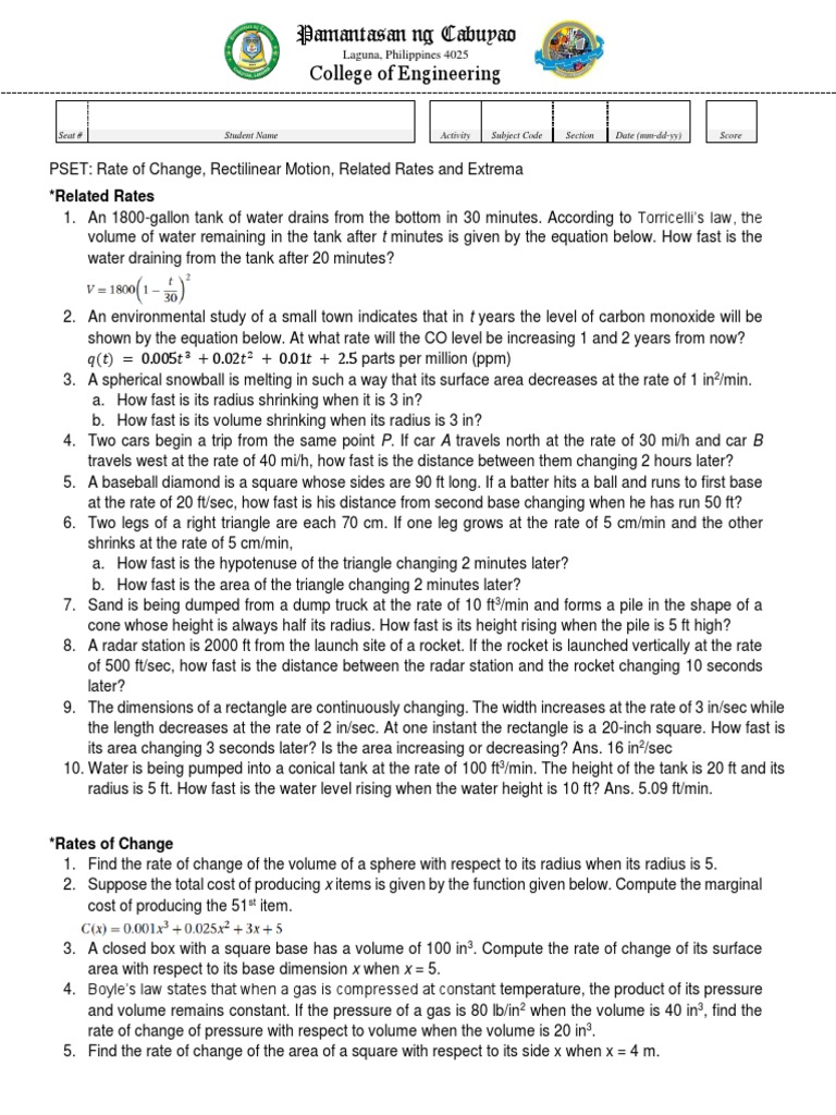 College of Engineering: Related Rates | PDF | Area | Geometry