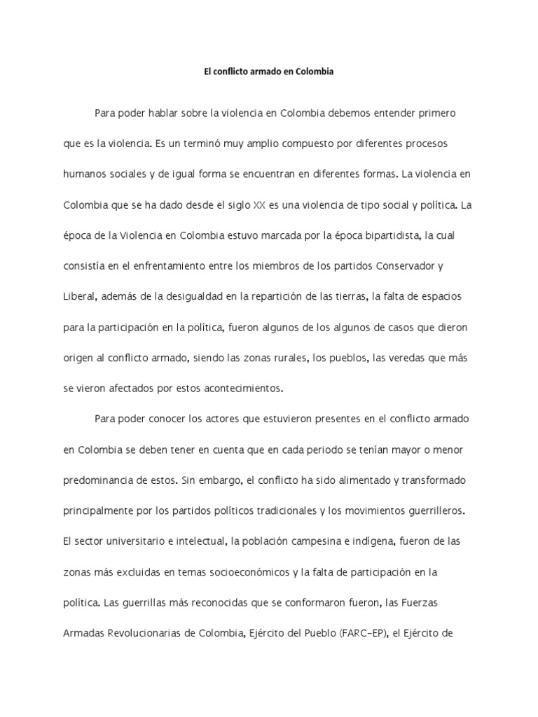 El Conflicto Armado en Colombia | PDF | Colombia | Guerra de guerrillas