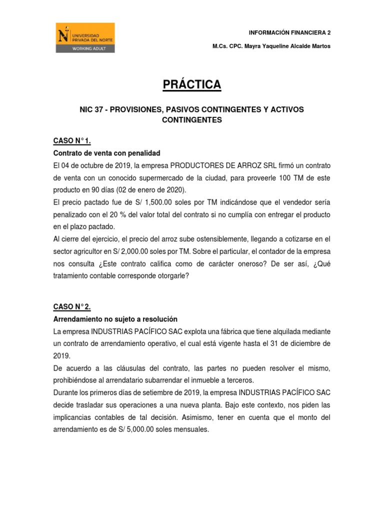 Casos Prácticos de NIC 37 y NIIF 5 | PDF | Activo fijo | normas ...