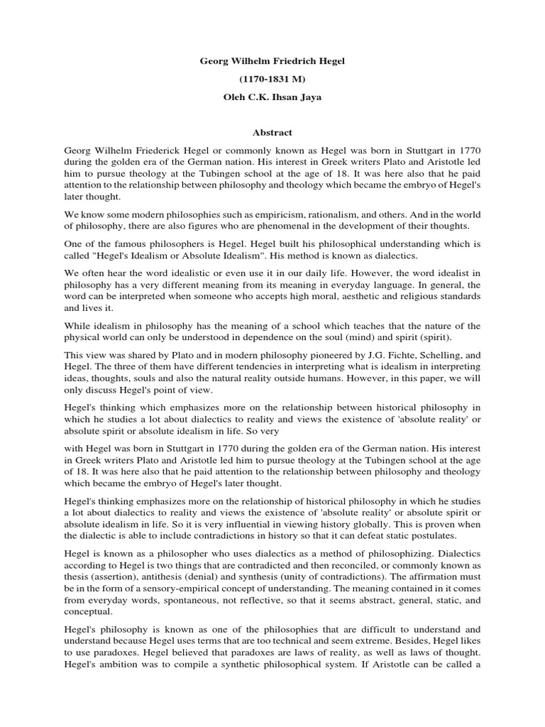 Georg Wilhelm Friedrich Hegel Pdf Dialectic Idealism