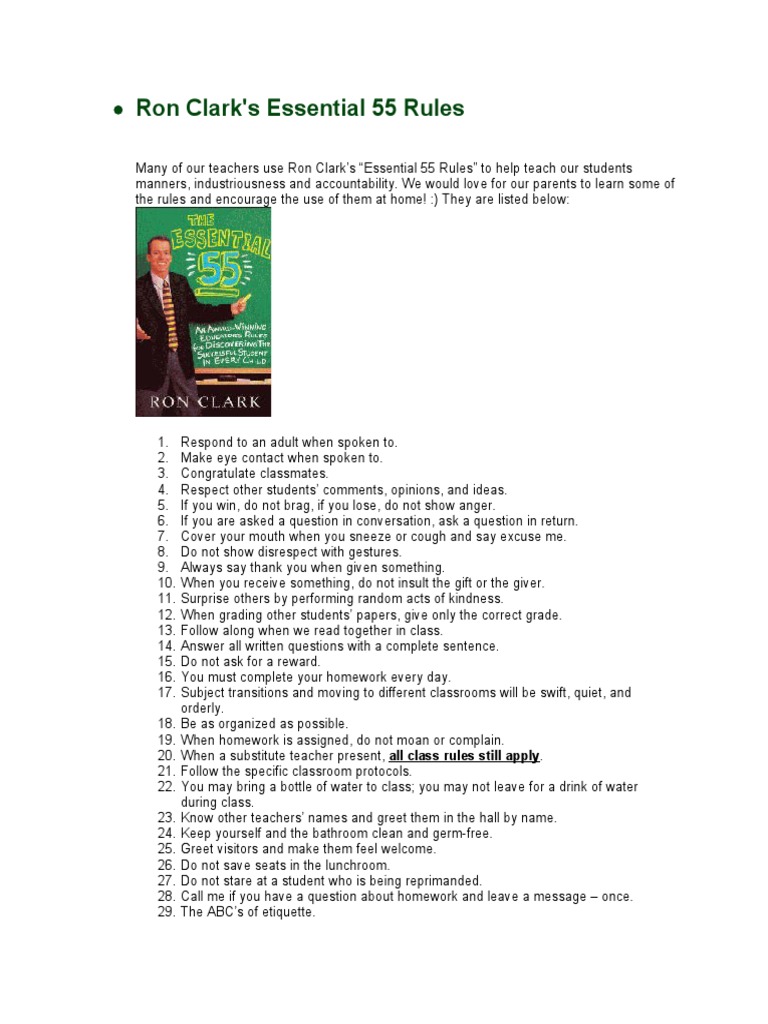 Ron Clark's Essential 55 Rules | PDF | Teachers | Communication