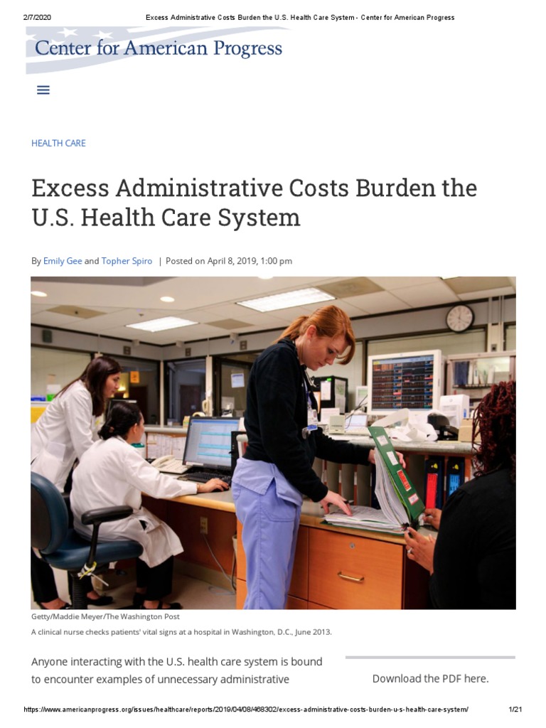 Excess Administrative Costs Burden The U.S. Health Care System PDF