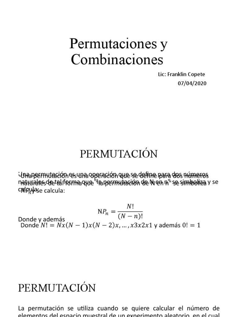 Permutaciones y Combinaciones. | PDF | Combinatoria | Permutación