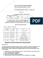 Darbari Lal DAV Model School: Datesheet For Revision Test I (2021-22) Class X Co-Scholastic (Online)