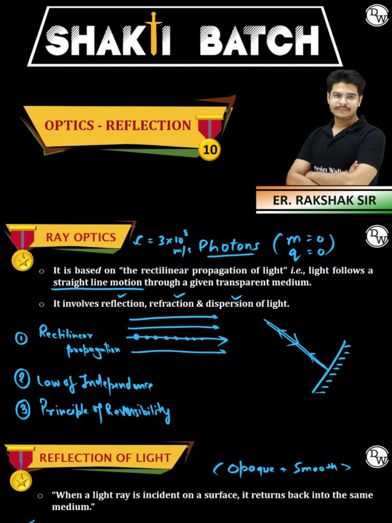 Physics 10 - Optics Part 1 - Reflection of Light - Lecture Notes - NDA ...